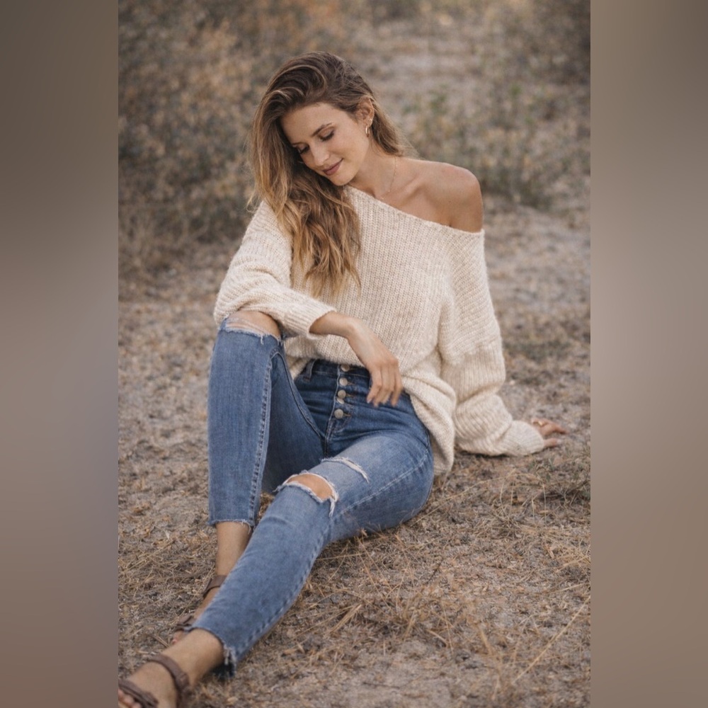 Free People Reagan Skinny Jeans Distressed Button Fly Blue Denim Size 24 NWT